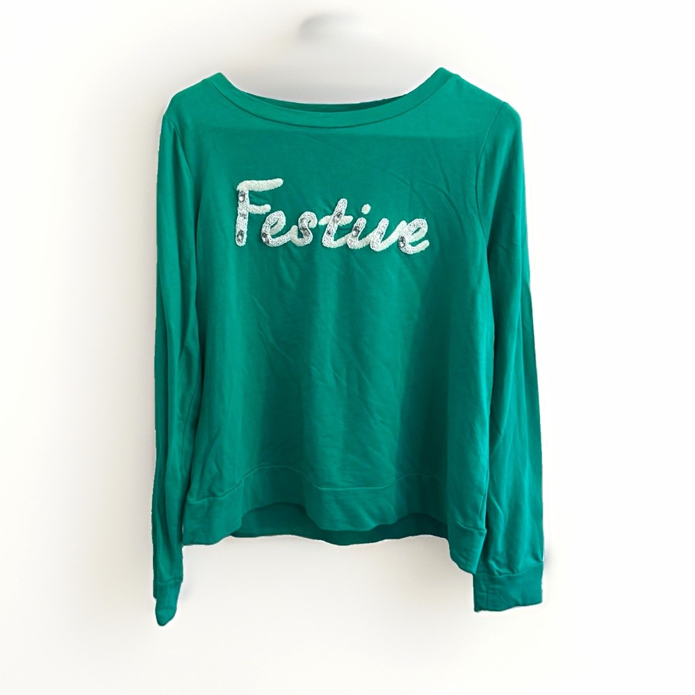 Lilly Pulitzer Women's Green Holiday Festive Beaded Embroidered Sweatshirt L